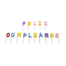 COLOURED "FELIZ CUMPLEAOS" CANDLES