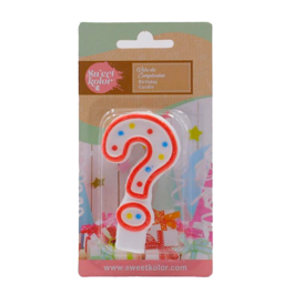BIRTHDAY CANDLE - RED BORDER AND POLKA DOTS - QUESTION MARK (?)
