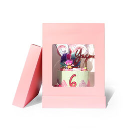 "OLBAA" CAKE BOX WITH WINDOW - PINK 25 CM