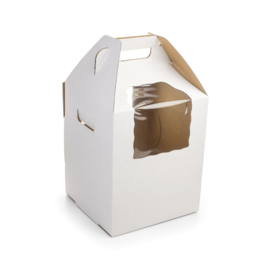 WHITE "XXL" CAKE BOX  WITH TWO WINDOWS - 25 X 30 CM