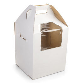 WHITE "XXL" CAKE BOX  WITH TWO WINDOWS - 50 X 55 CM