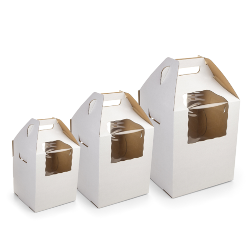 WHITE "XXL" CAKE BOX  WITH TWO WINDOWS - 50 X 55 CM