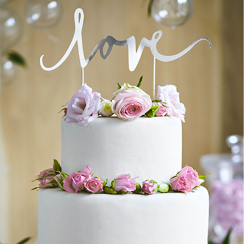 PARTYDECO CAKE TOPPER - SILVER LOVE