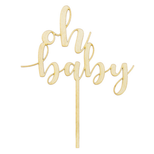 PARTYDECO WOOD CAKE TOPPER - OH BABY