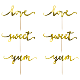 PARTYDECO CUPCAKE TOPPERS - LOVE GOLD