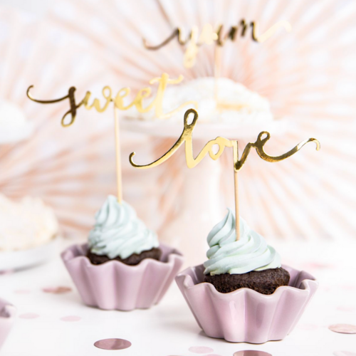 PARTYDECO CUPCAKE TOPPERS - LOVE GOLD