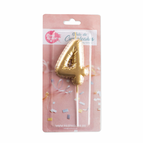 GOLDEN BIRTHDAY BALLOON CANDLE - NUMBER 4