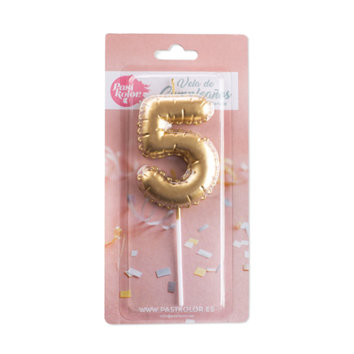 GOLDEN BIRTHDAY BALLOON CANDLE - NUMBER 5