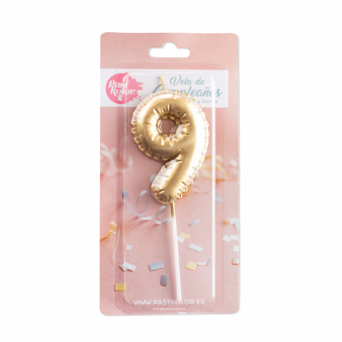 GOLDEN BIRTHDAY BALLOON CANDLE - NUMBER 9