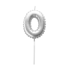 SILVER BIRTHDAY BALLOON CANDLE - NUMBER 0