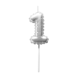 SILVER BIRTHDAY BALLOON CANDLE - NUMBER 1
