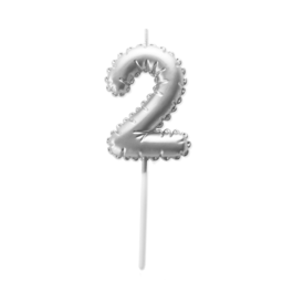SILVER BIRTHDAY BALLOON CANDLE - NUMBER 2