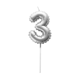 SILVER BIRTHDAY BALLOON CANDLE - NUMBER 3