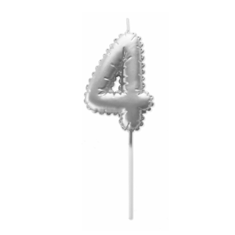 SILVER BIRTHDAY BALLOON CANDLE - NUMBER 4