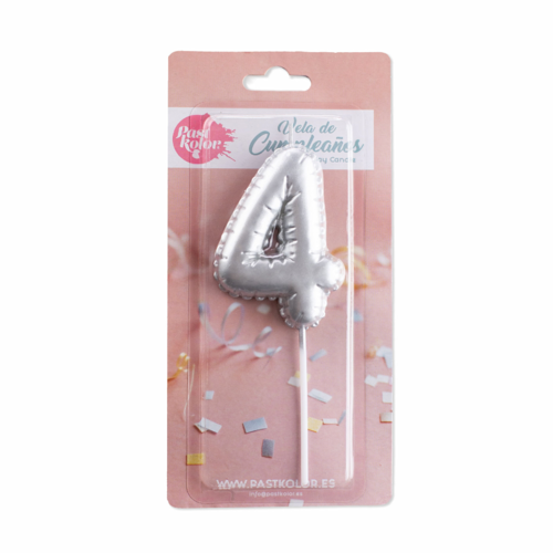 SILVER BIRTHDAY BALLOON CANDLE - NUMBER 4