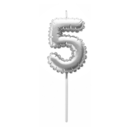 SILVER BIRTHDAY BALLOON CANDLE - NUMBER 5