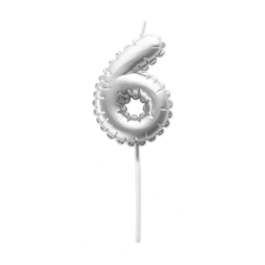 SILVER BIRTHDAY BALLOON CANDLE - NUMBER 6