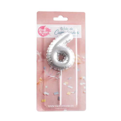 SILVER BIRTHDAY BALLOON CANDLE - NUMBER 6