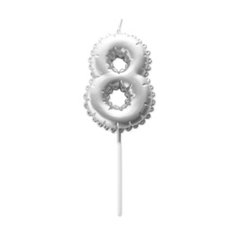 SILVER BIRTHDAY BALLOON CANDLE - NUMBER 8