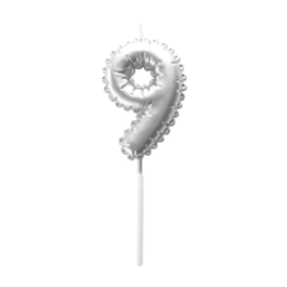 SILVER BIRTHDAY BALLOON CANDLE - NUMBER 9