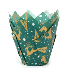 HOUSE OF MARIE MUFFIN CUPS - GREEN REINDEER