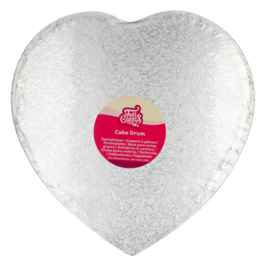 FUNCAKES SILVER CAKE DRUM - HEART 33 CM 