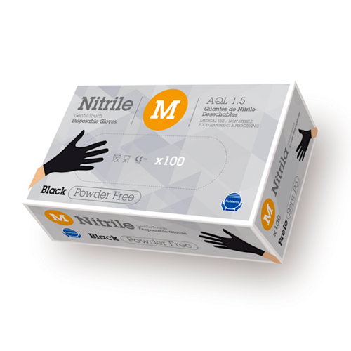 RUBBEREX BLACK NITRILE GLOVES - M (MEDIUM) 3.5 G