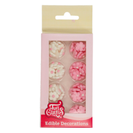 FUNCAKES SUGAR DECORATIONS - MINI WHITE AND PINK FLOWERS