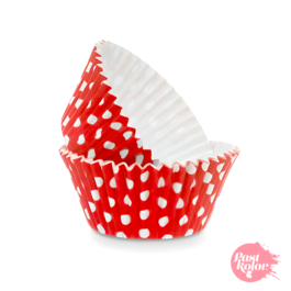 RED CUPCAKE CAPSULES WITH POLKA DOTS - 24 UNITS