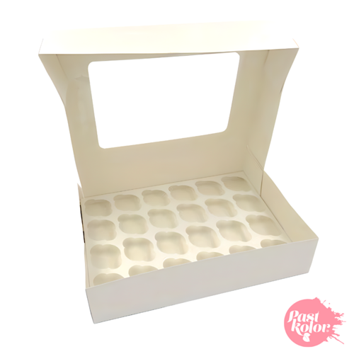 WHITE CUPCAKES BOX WITH WINDOW - 24 MINI CUPCAKES