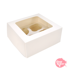 WHITE CUPCAKE BOX WITH WINDOW - 4 CUPCAKES