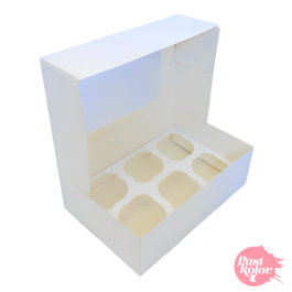 WHITE CUPCAKES BOX WITH WINDOW - 6 CUPCAKES