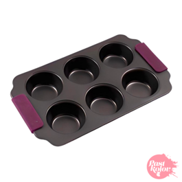 STEEL MOULD FOR 6 CUPCAKES WITH SILICONE HANDLES