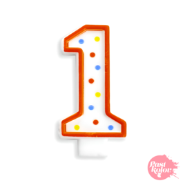 BIRTHDAY CANDLE WITH POLKA DOTS AND RED BORDER - NUMBER 1