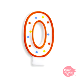 BIRTHDAY CANDLE WITH POLKA DOTS AND RED BORDER - NUMBER 0