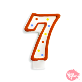 BIRTHDAY CANDLE WITH POLKA DOTS AND RED BORDER - NUMBER 7