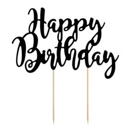 PARTYDECO CAKE TOPPER - "HAPPY BIRTHDAY" BLACK