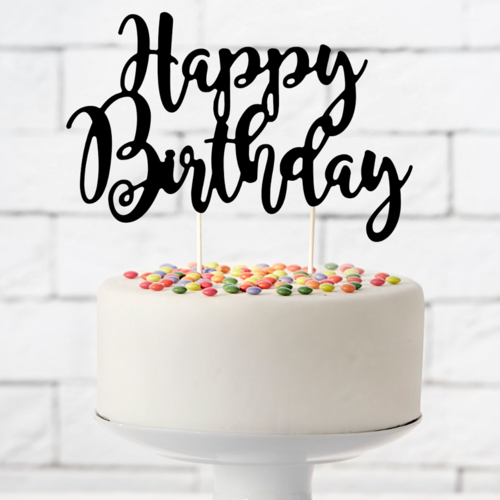 PARTYDECO CAKE TOPPER - "HAPPY BIRTHDAY" BLACK