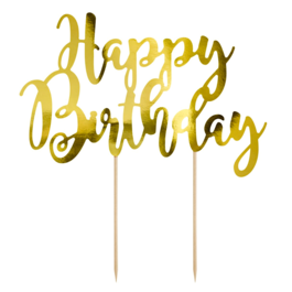 PARTYDECO CAKE TOPPER - "HAPPY BIRTHDAY" GOLD