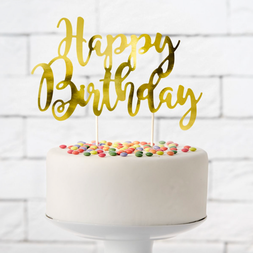 PARTYDECO CAKE TOPPER - "HAPPY BIRTHDAY" GOLD