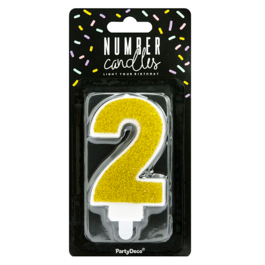 PARTYDECO GOLDEN BIRTHDAY CANDLE - NUMBER 2