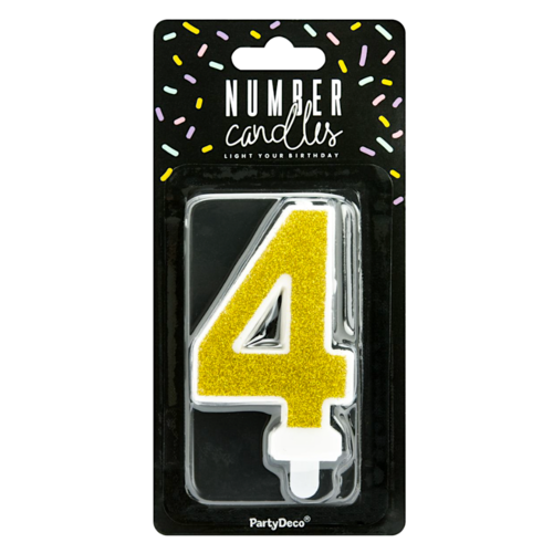 PARTYDECO GOLDEN BIRTHDAY CANDLE - NUMBER 4