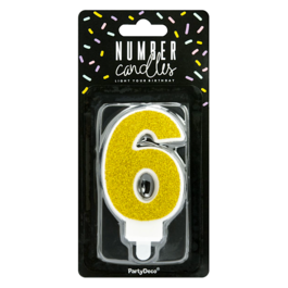 PARTYDECO GOLDEN BIRTHDAY CANDLE - NUMBER 6