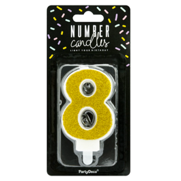 PARTYDECO GOLDEN BIRTHDAY CANDLE - NUMBER 8