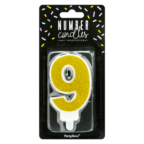 PARTYDECO GOLDEN BIRTHDAY CANDLE - NUMBER 9