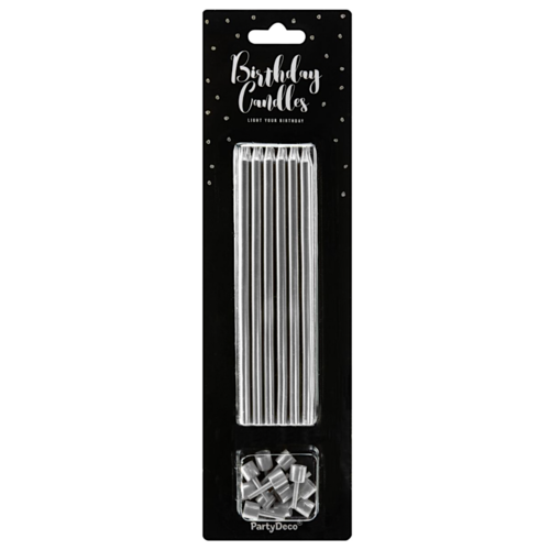 PARTYDECO BIRTHDAY CANDLES - SILVER (12,5 CM)