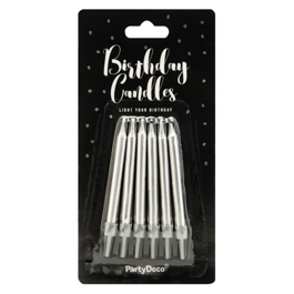 PARTYDECO BIRTHDAY CANDLES - SILVER (6 CM)