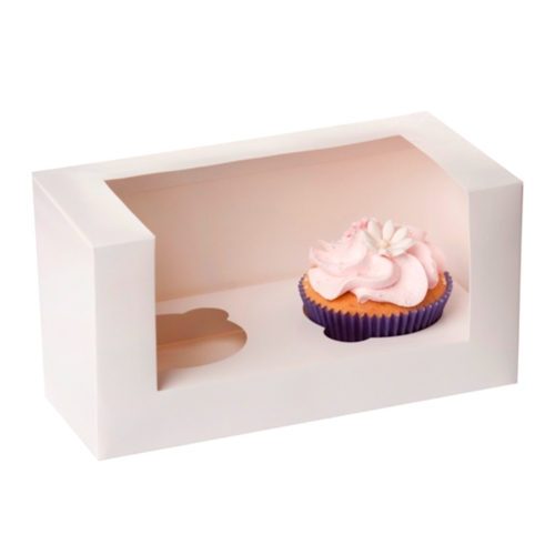 HOUSE OF MARIE SET WHITE CUPCAKE BOX - 2 CUPCAKES