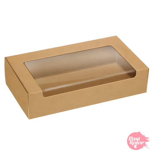 KRAFT PASTRY BOX WITH WINDOW - 18 X 9 CM / H 4 CM