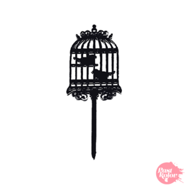BLACK CUPCAKE TOPPERS - CAGE WITH BIRDS